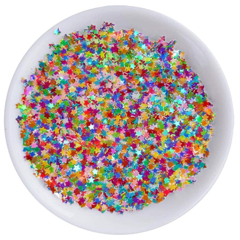 سورسينج باي Art Craft Glitter، قصاصات لامعة على شكل نجمة لبطاقات رأس السنة الجديدة في عيد الميلاد، الحرف اليدوية، ديكور المنزل بنفسك، مهرجان الحفلات، فن الأظافر - 0.35 أونصة (10 جم) (متعدد الألوان) - Image 3